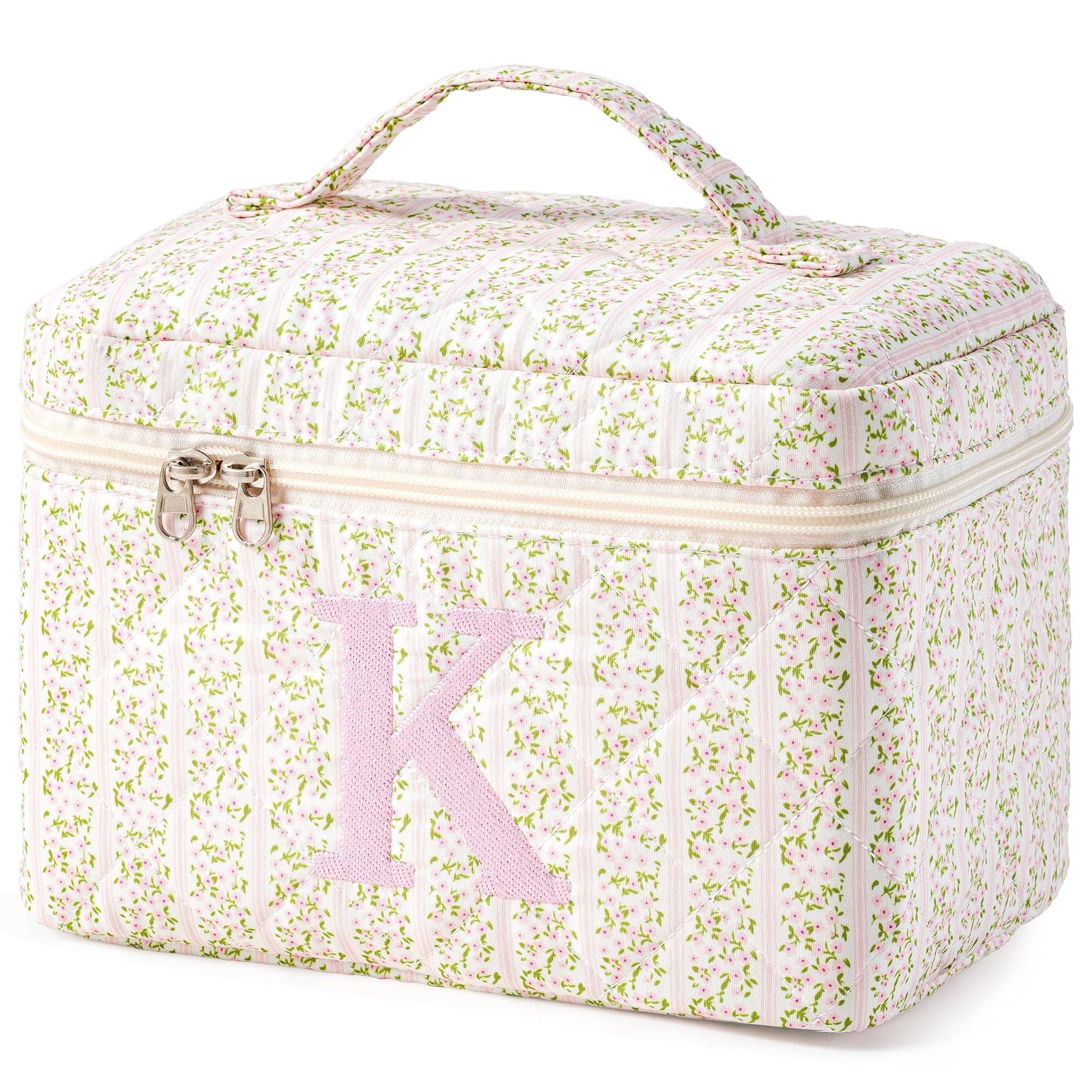 Quilted Cotton Floral Makeup Bag - 2Pcs Set